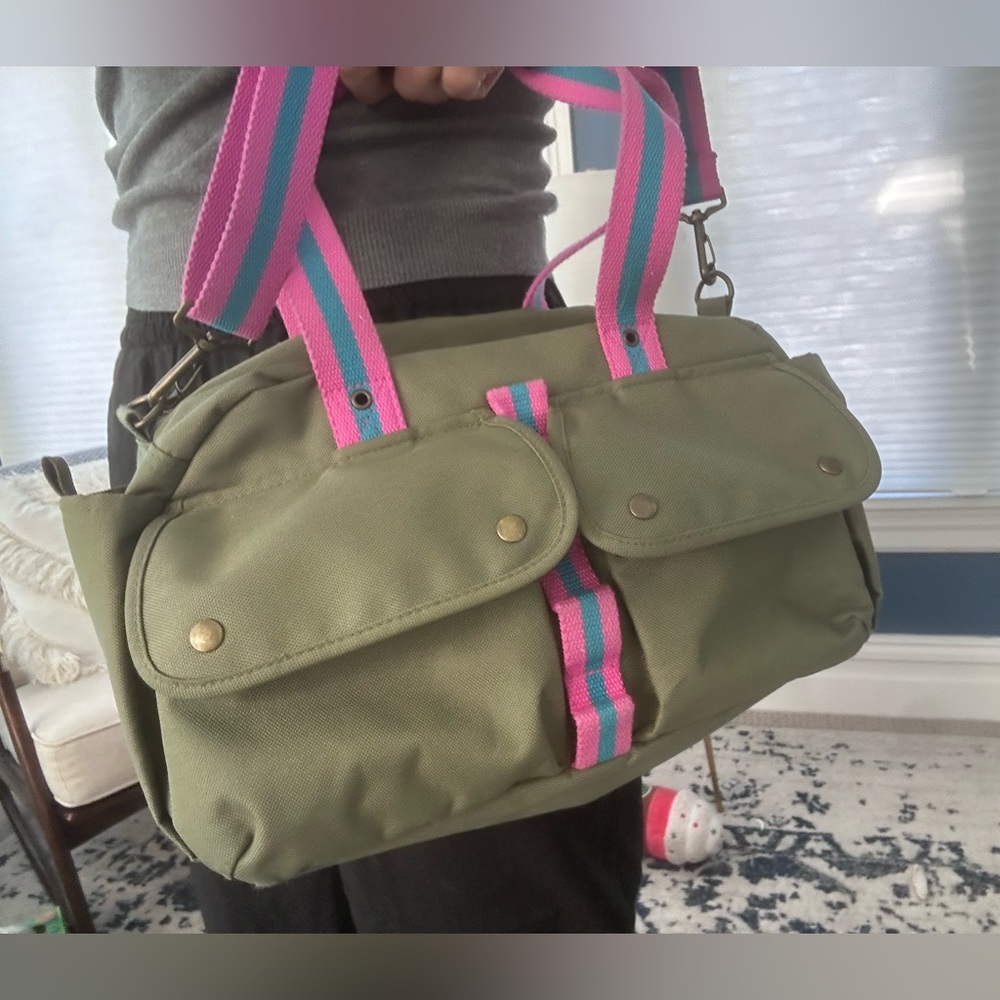 Ralph Lauren Olive Green Canvas Bag with Pink / Blue strap - Picture 2 of 9